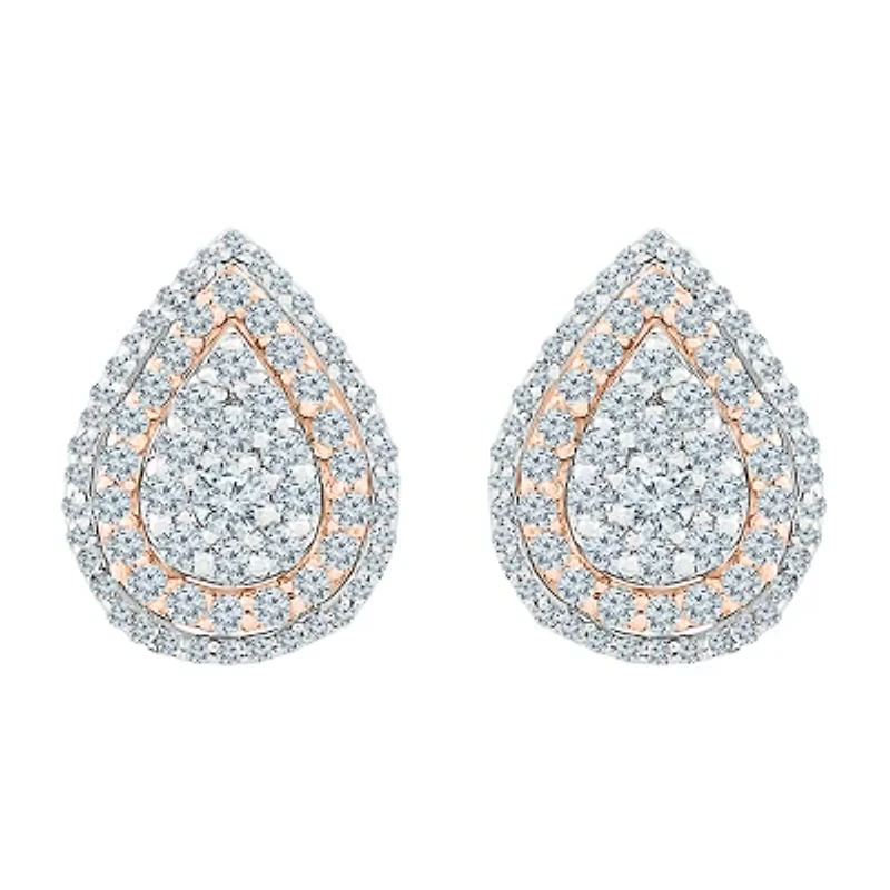 1 CT. T.W. Natural White Diamond 10K Two Tone Gold 13.4mm Pear Stud Earrings