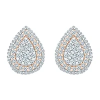 1 CT. T.W. Natural White Diamond 10K Two Tone Gold 13.4mm Pear Stud Earrings