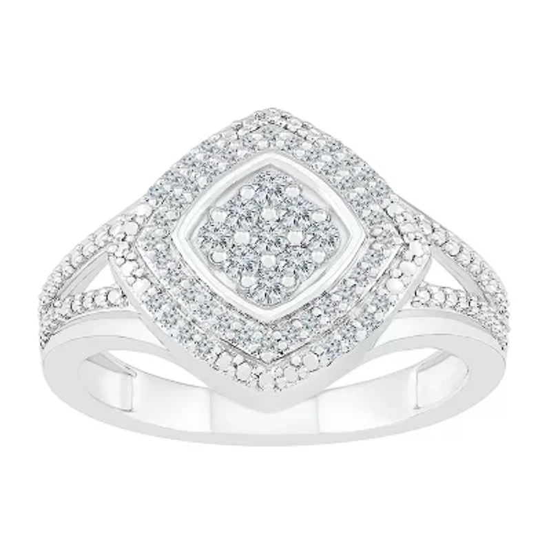 Womens 1/ CT. T.W. Natural White Diamond 10K Gold Halo Cocktail Ring