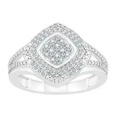 Womens 1/ CT. T.W. Natural White Diamond 10K Gold Halo Cocktail Ring