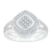 Womens 1/ CT. T.W. Natural White Diamond 10K Gold Halo Cocktail Ring