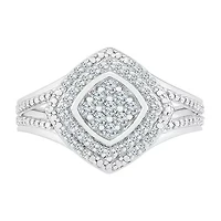 Womens 1/ CT. T.W. Natural White Diamond 10K Gold Halo Cocktail Ring