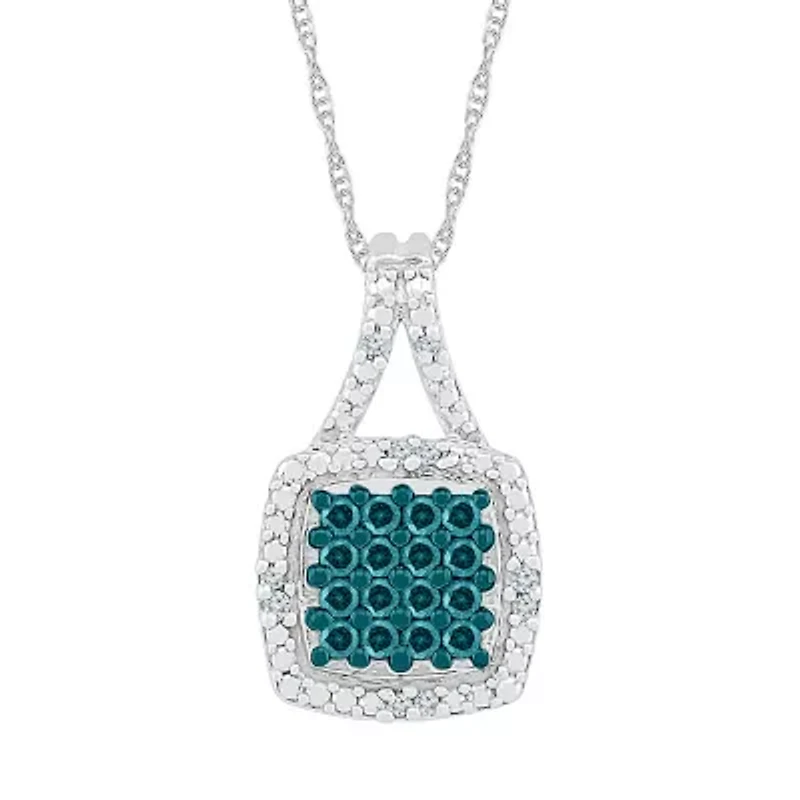 Womens 1/6 CT. T.W. Natural Blue Diamond Sterling Silver Cushion 18 Inch Pendant Necklace