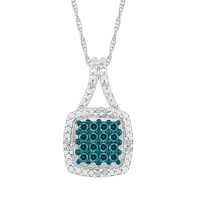 Womens 1/6 CT. T.W. Natural Blue Diamond Sterling Silver Cushion 18 Inch Pendant Necklace
