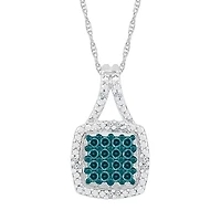 Womens 1/6 CT. T.W. Natural Blue Diamond Sterling Silver Cushion 18 Inch Pendant Necklace