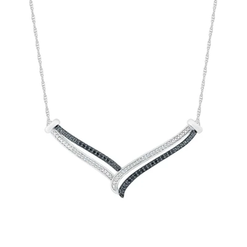 Womens Diamond Sterling Silver 18 Inch Chevron Necklace