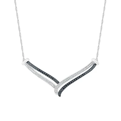 Womens Black Diamond Sterling Silver 18 Inch Chevron Necklace