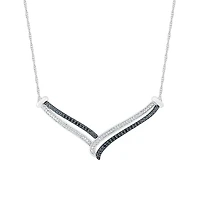 Womens Diamond Sterling Silver 18 Inch Chevron Necklace