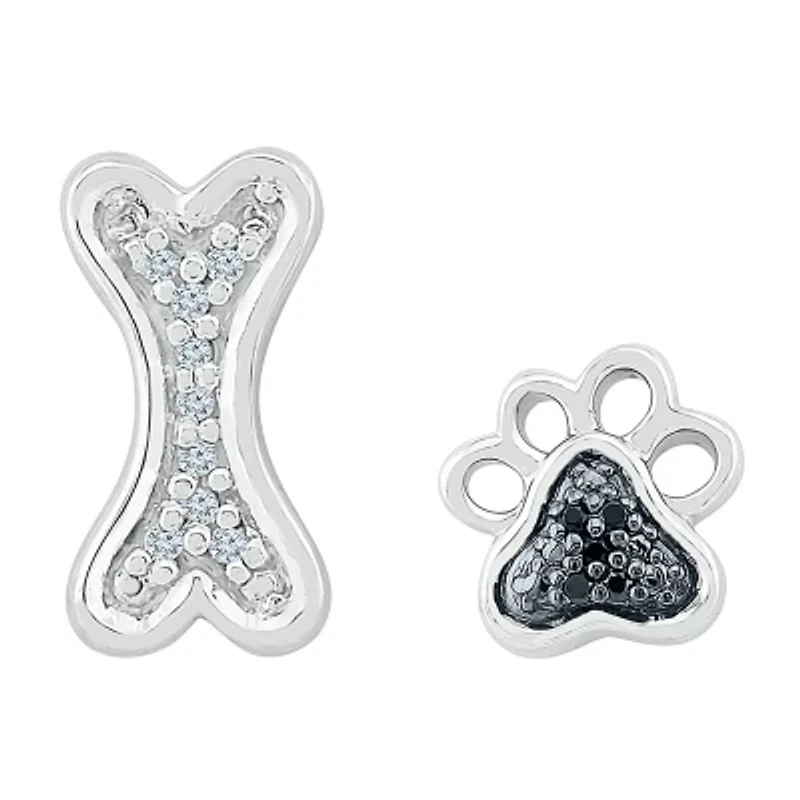 Mismatched Womens Diamond Accent Natural Black Diamond Sterling Silver Drop Earrings