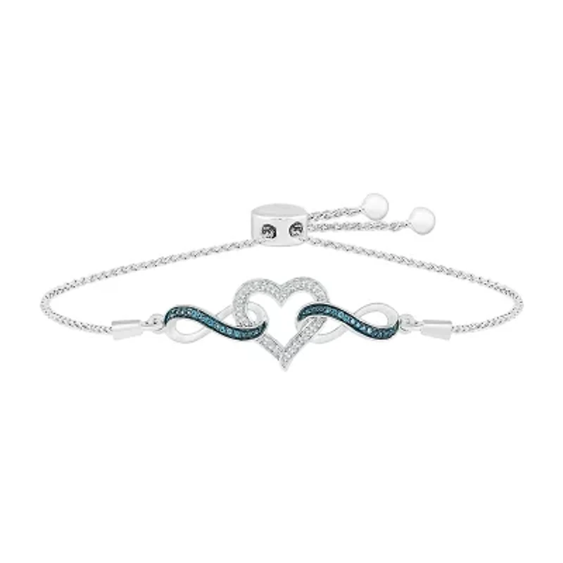 Womens Diamond Accent Natural Blue Diamond Sterling Silver Heart Infinity Bolo Bracelet