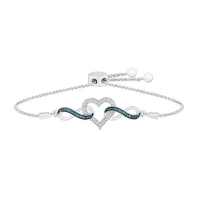 Womens Diamond Accent Natural Blue Diamond Sterling Silver Heart Infinity Bolo Bracelet