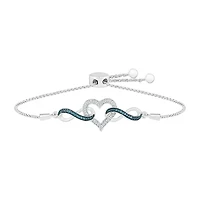 Womens Diamond Accent Natural Blue Diamond Sterling Silver Heart Infinity Bolo Bracelet