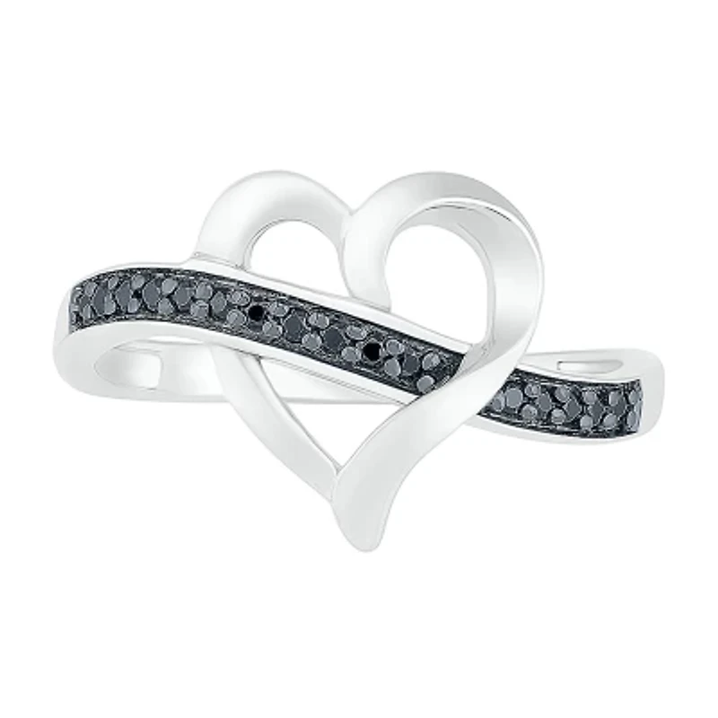 Womens Diamond Accent Natural Black Sterling Silver Heart Cocktail Ring