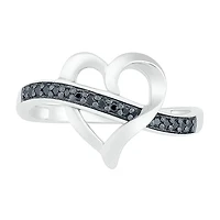 Womens Diamond Accent Natural Black Sterling Silver Heart Cocktail Ring