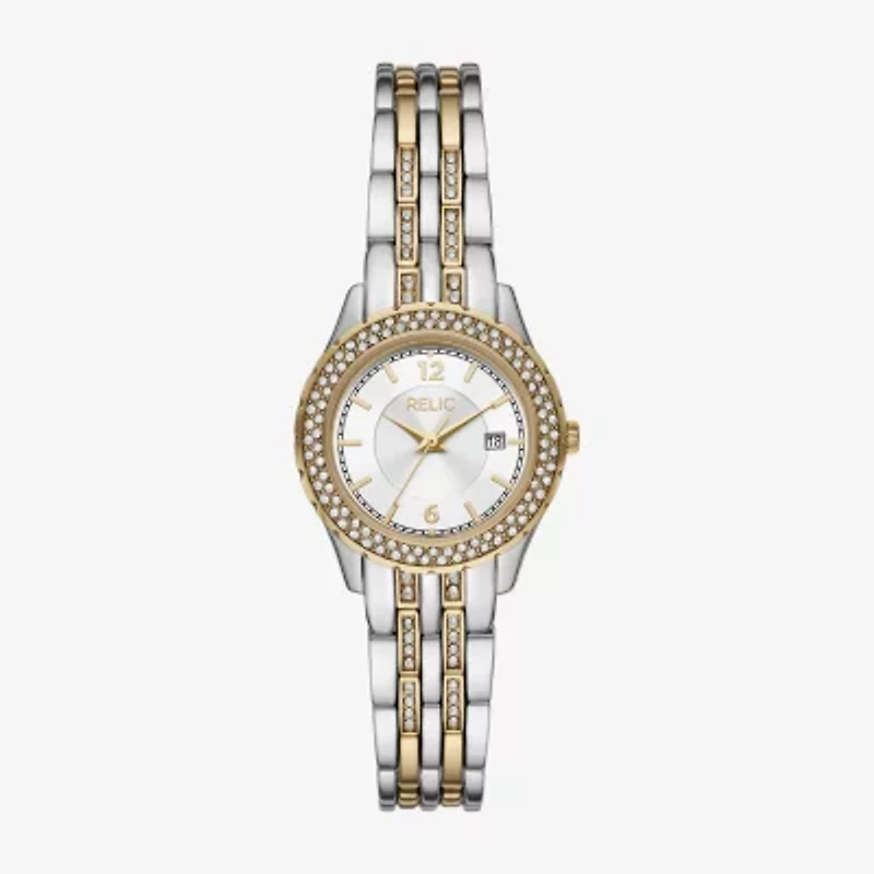 Relic By Fossil Womens Crystal Accent Two Tone Bracelet Watch Zr12656