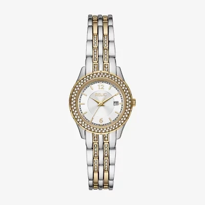 Relic By Fossil Womens Crystal Accent Two Tone Bracelet Watch Zr12656