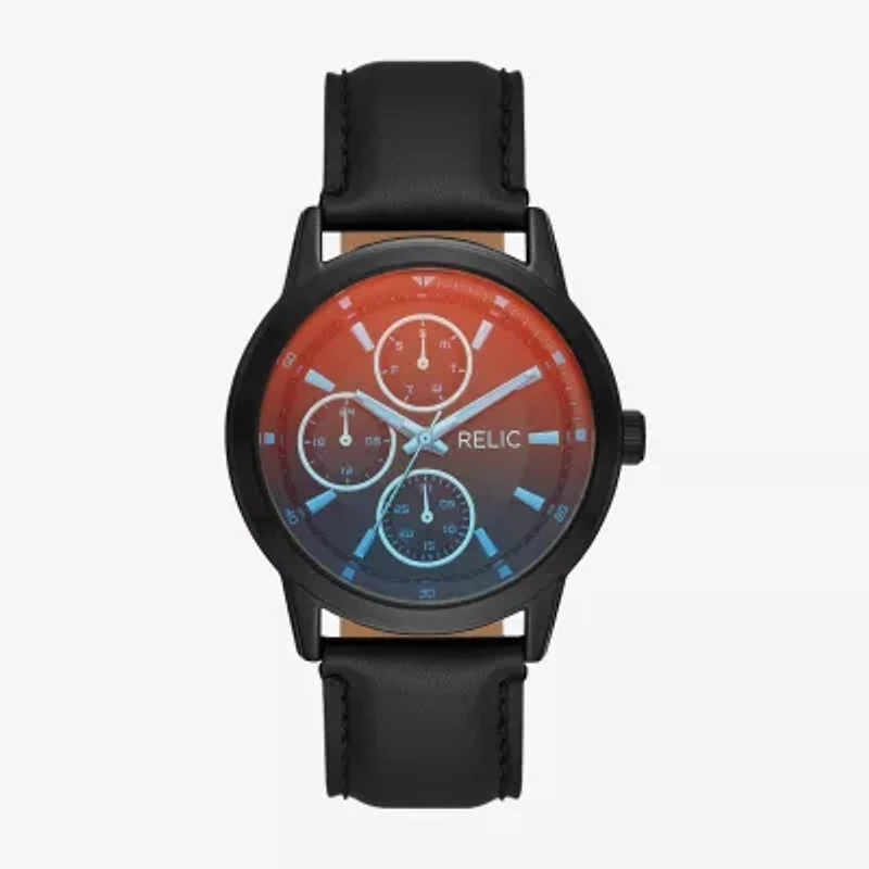 Relic By Fossil Mens Multi-Function Black Leather Strap Watch Zr15999