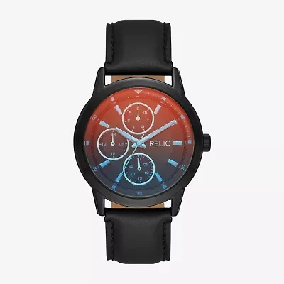 Relic By Fossil Mens Multi-Function Black Leather Strap Watch Zr15999