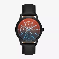 Relic By Fossil Mens Multi-Function Black Leather Strap Watch Zr15999