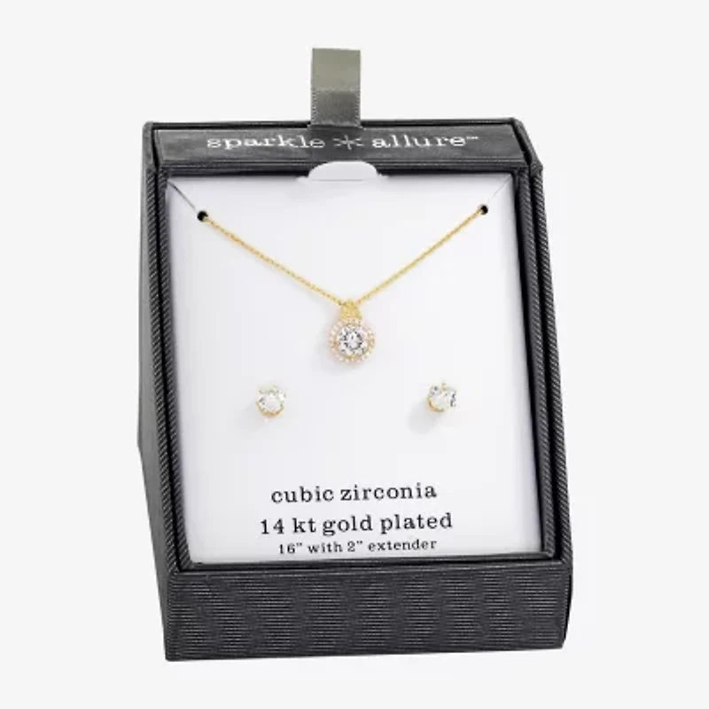 Sparkle Allure Womens Cubic Zirconia 14K Gold Over Brass Round 2-pc. Jewelry Set