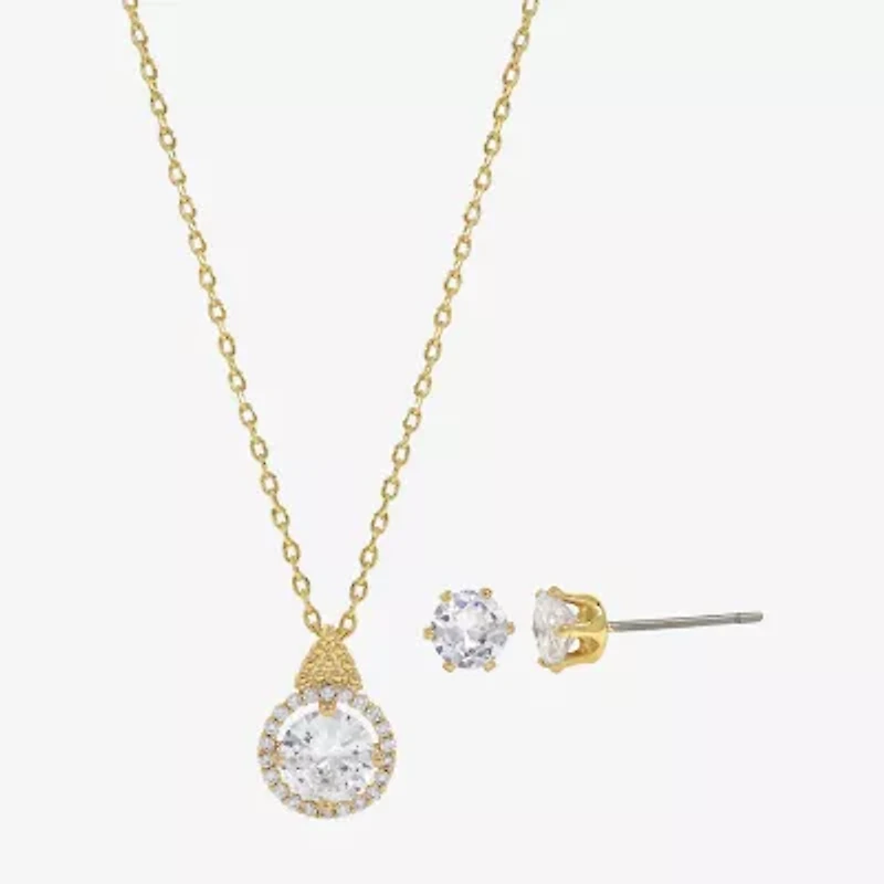 Sparkle Allure Womens Cubic Zirconia 14K Gold Over Brass Round 2-pc. Jewelry Set