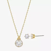 Sparkle Allure Womens Cubic Zirconia 14K Gold Over Brass Round 2-pc. Jewelry Set