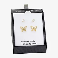 Sparkle Allure Womens Cubic Zirconia 14K Gold Over Brass Butterfly 2 Pair Earring Set