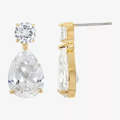 Sparkle Allure Womens Cubic Zirconia 14K Gold Over Brass Pear Drop Earrings