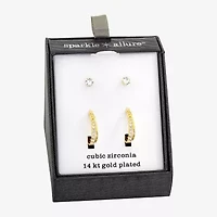 Sparkle Allure Womens Cubic Zirconia 14K Gold Over Brass 2 Pair Earring Set