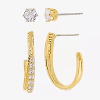 Sparkle Allure Womens Cubic Zirconia 14K Gold Over Brass 2 Pair Earring Set
