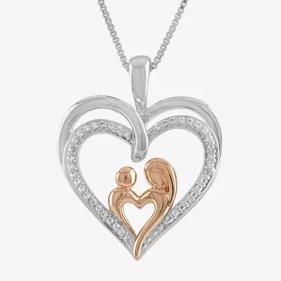 "Mother And Daughter" Womens 1/10 CT. T.W. Natural White Diamond 14K Rose Gold Over Silver Sterling Silver Heart 18 Inch Pendant Necklace