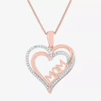 "Mom" Womens 1/10 CT. T.W. Natural White Diamond 14K Rose Gold Over Silver Heart 18 Inch Pendant Necklace