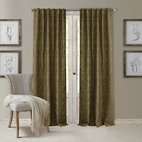 Elrene Home Fashions Antonia Floral Damask Back Tab Embellished Blackout Single Curtain Panel