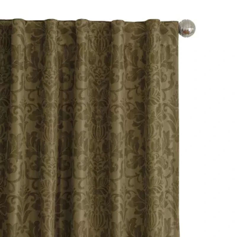 Elrene Home Fashions Antonia Floral Damask Back Tab Embellished Blackout Single Curtain Panel