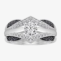 Midnight Black Womens 1/3 CT. T.W. Natural Diamond 14K White Gold Ring Guard
