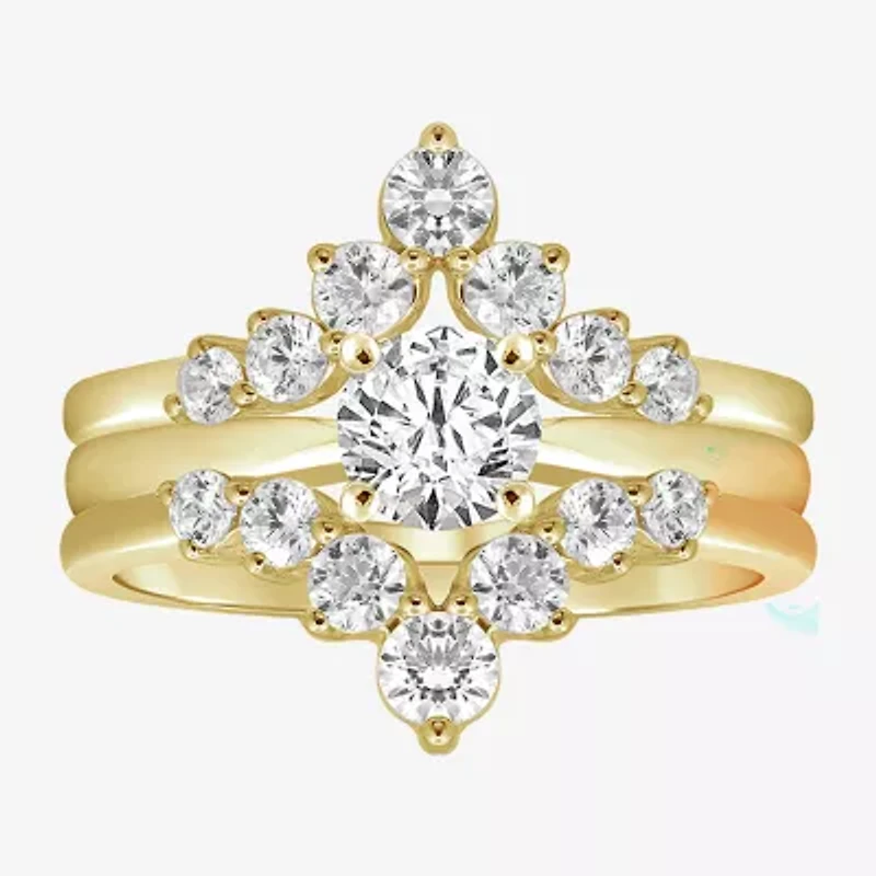 Womens 1 CT. T.W. Natural White Diamond 14K Gold Wedding Ring Guard