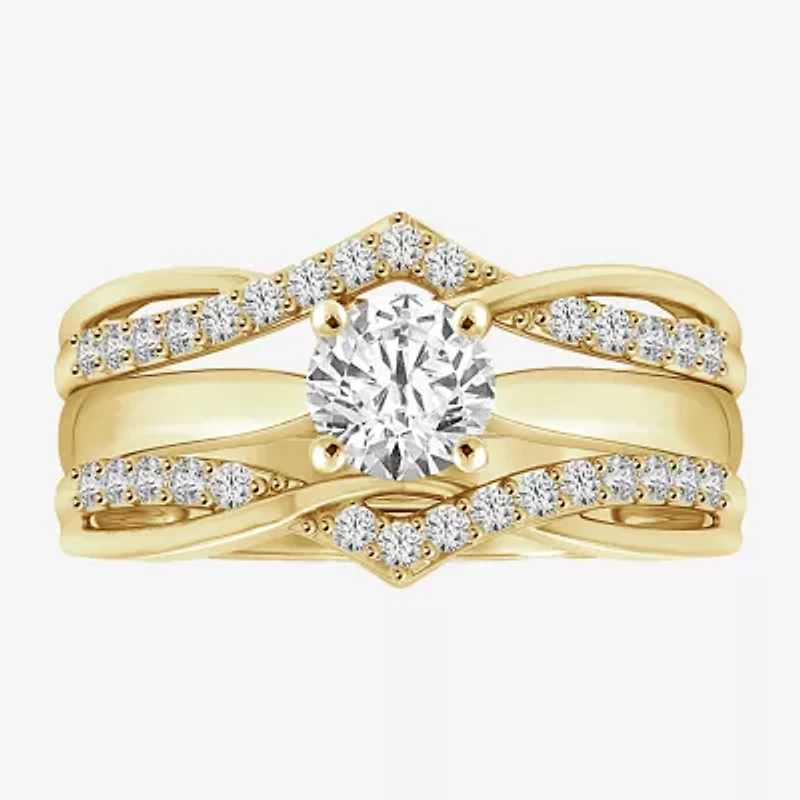 Womens 1/4 CT. T.W. Natural White Diamond 14K Gold Wedding Ring Guard