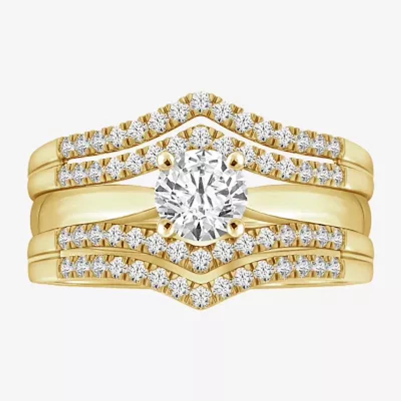 Womens 1/ CT. T.W. Natural White Diamond 14K Gold Wedding Ring Guard