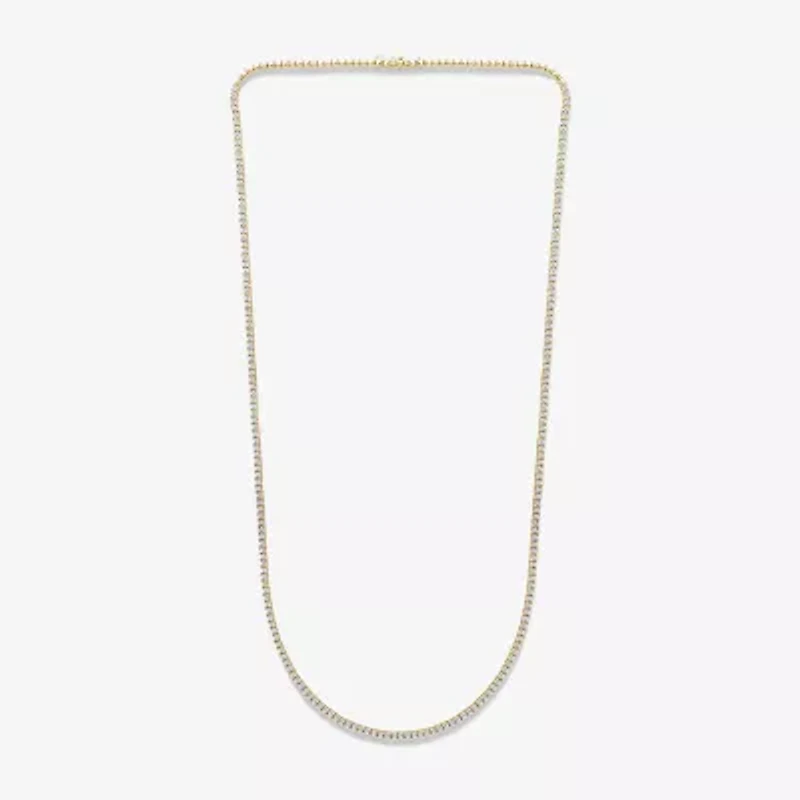 Mens White Diamond 10K Gold 24 Inch Tennis Necklace