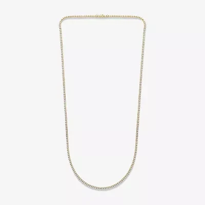 Mens White Diamond 10K Gold 24 Inch Tennis Necklace