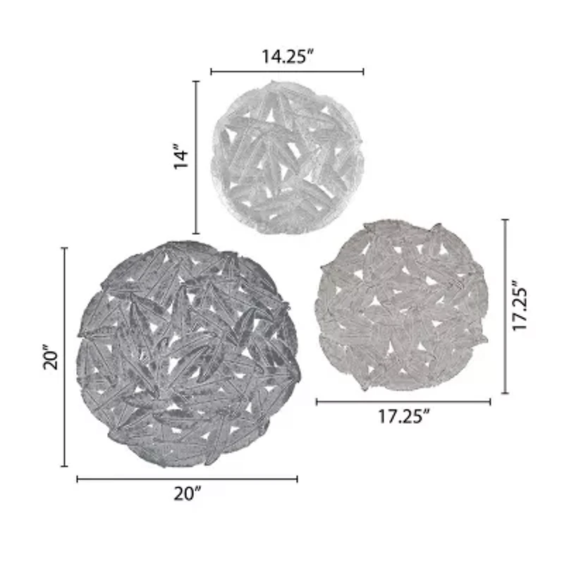 Madison Park Rosalie Textured Feather Metal Disc 3-pc. Wall Art Set
