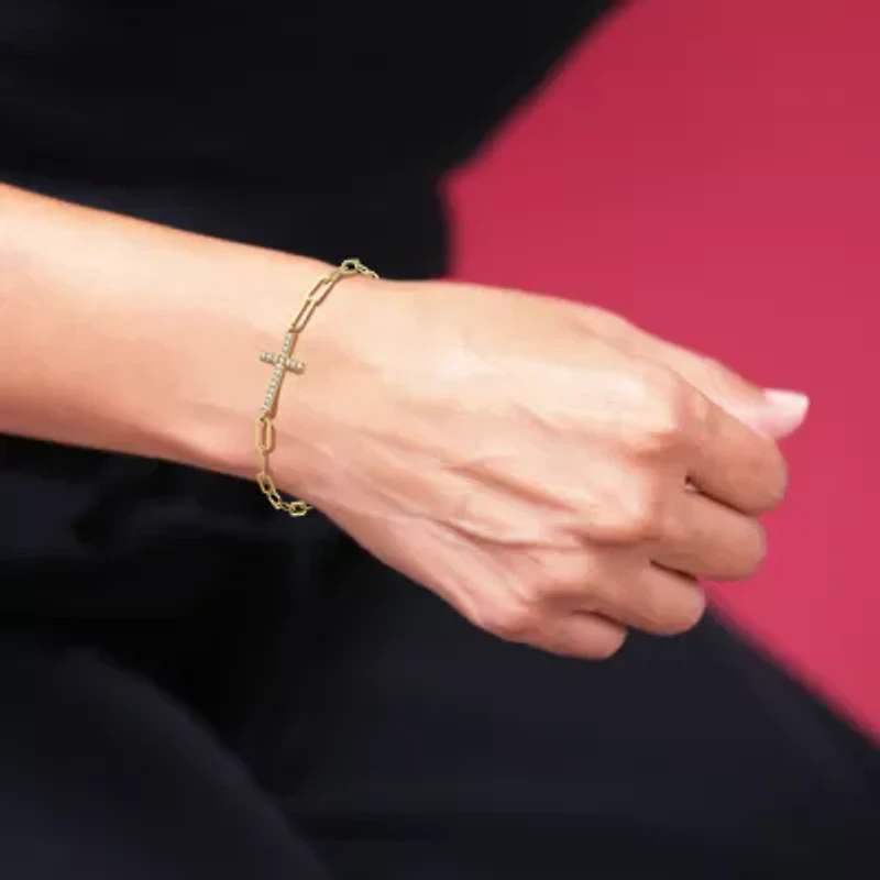 Paris 1901 By Charles Garnier Womens 18K Gold Over Silver Solid Cross 7 Inch Link Bracelet