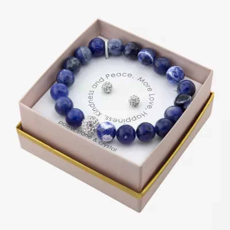 Sparkle Allure Stretch Bracelet & Stud Earring Womens Blue Sodalite Pure Silver Over Brass 2-pc. Jewelry Set