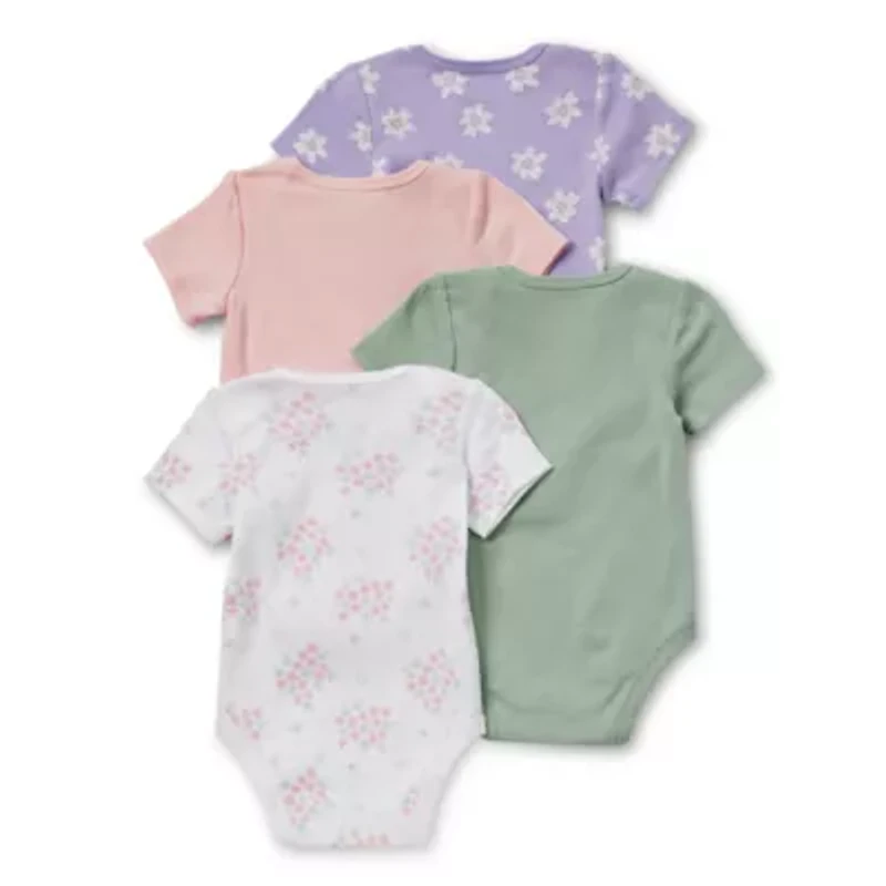 Okie Dokie Baby Girls Crew Neck Short Sleeve Rib 4-pc. Bodysuit