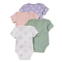 Okie Dokie Baby Girls Crew Neck Short Sleeve Rib 4-pc. Bodysuit