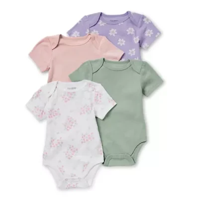 Okie Dokie Baby Girls Crew Neck Short Sleeve Rib 4-pc. Bodysuit