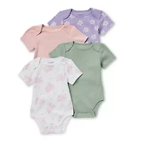 Okie Dokie Baby Girls Crew Neck Short Sleeve Rib 4-pc. Bodysuit