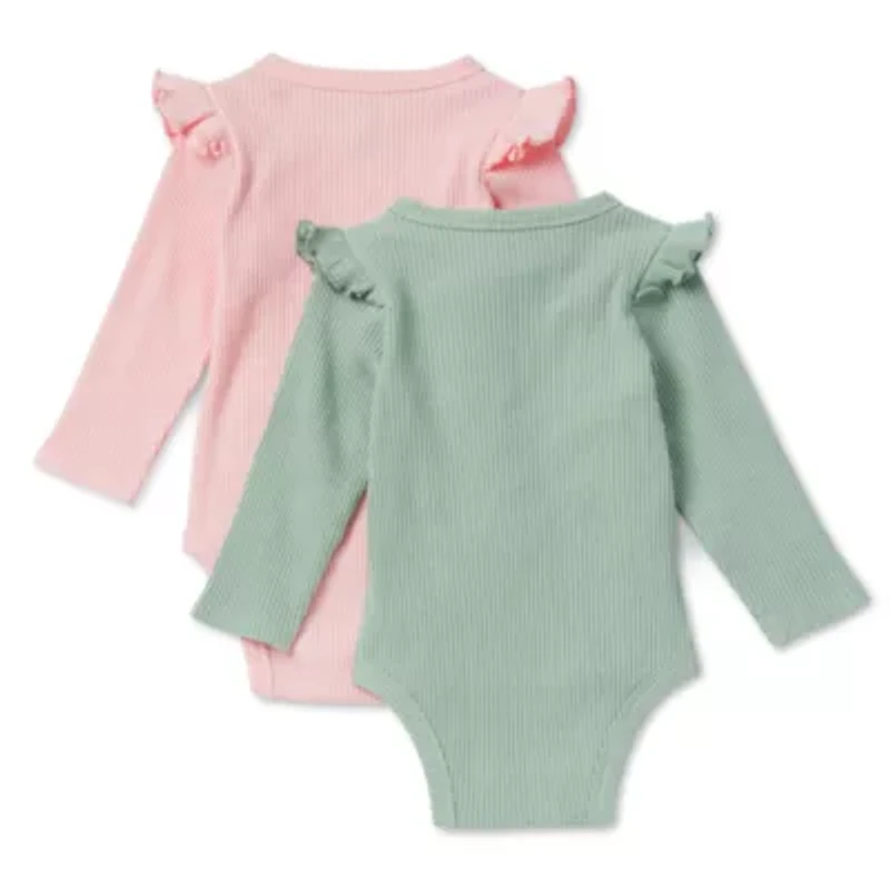 Okie Dokie Baby Girls Crew Neck Long Sleeve Rib 2-pc. Bodysuit