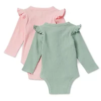 Okie Dokie Baby Girls Crew Neck Long Sleeve Rib 2-pc. Bodysuit