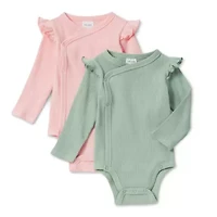 Okie Dokie Baby Girls Crew Neck Long Sleeve Rib 2-pc. Bodysuit